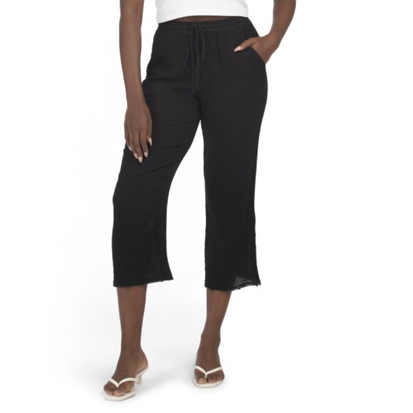 MICHAEL STARS Black Made In Usa Double Gauze Ashton High Rise Cropped Pants